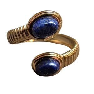 New 18K Gold-Plated Lapis Lazuli Adjustable Statement Ring Nwot 6 7 8 9 10 11 12